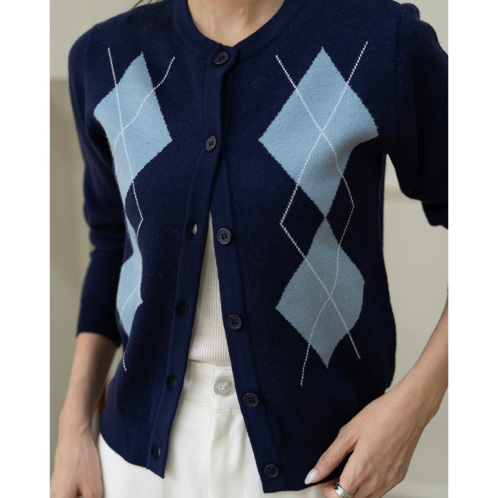 IWEARGRACIE - Argyle Knit Long Sleeve Top